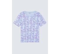 Enorsia Crayon Leaf Combed Cotton Relax Fit T-Shirt In Blue Blue