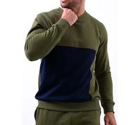 Enorsia Crew Neck Colour Block Regular fit Sweatshirt With Long Sleeves, Cuffs, And Hem Made With Soft Rib (Olive, L)
