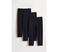 Enorsia Cropped High-Waisted 3/4 Length Everyday Leggings 3 Pcs Pack In Black Black