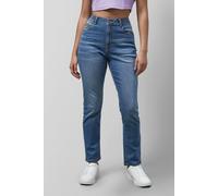 ENORSIA Deep Blue High Waist Girlfriend Fit Leg Jeans - 10 - 68% Cotton, 27% Poly, 3% Rayon, 2% Spandex - Deep Blue