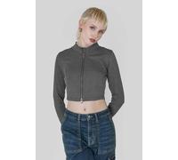 Enorsia Design Jersey Long Sleeve Crop Zip Top In Grey Grey