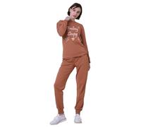 Enorsia Feeling Sleepy Long Sleeve Pyjama Set With Crew Neck And Long Sleeve Top, Bottom Featuring With Flat Velvet Drawcord And Elasticated Ribbed Waist (Orange,18)