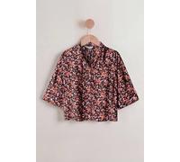 Enorsia Floral Cuban Collar Boxy Shirt In Jet Black Jet Black