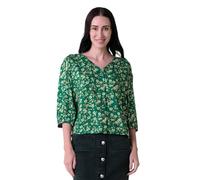 Enorsia Floral Print Button Front Blouse for Women with 3/4 Flared Sleeves and V-Neckline, Classy Elasticated Cuff and Sophisticated Look - Green, 16
