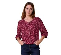 Enorsia Floral Print Button Front Blouse for Women with 3/4 Flared Sleeves and V-Neckline, Classy Elasticated Cuff and Sophisticated Look - Red, 10