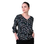 Enorsia Floral Print Button Front Blouse for Women with 3/4 Flared Sleeves and V-Neckline, Classy Elasticated Cuff and Sophisticated Look - Black, 16