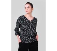 Enorsia Floral Print Button Front Blouse In Black Black