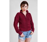 Enorsia Funnel Neck Two-Way Zip Jumper In Maroon Maroon