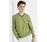 ENORSIA Green Contrast Ribbing V-Neck Sweatshirt - S - Green - 95% Cotton, 5% Spandex