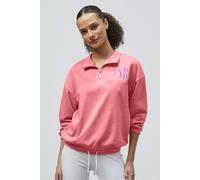 ENORSIA Half Zip High Neck Embroidery Sweatshirt - 16 - Pink - 77% Cotton 23% Polyester