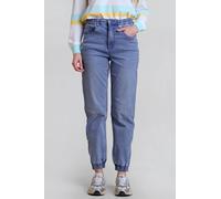 Enorsia High Waisted Denim Jogger In Mid Blue Mid Blue