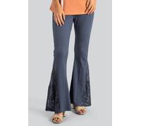 Enorsia High Waisted Lace Insert Flare Leggings In Navy Navy