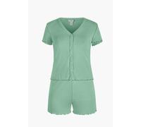 Enorsia Lettuce-Edge Button Through Soft Rib Jersey Co-Ords In Green Green