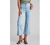 ENORSIA Light Blue Cropped Flared Buttoned Jeans - 12 - 79% Cotton, 18.8% Polyester, 2.2% Elastane - Light Blue