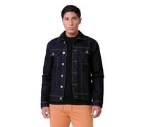 Enorsia Long Sleeve Raw Denim Jacket With Classic Collar, Patch Pockets And Long Buttoned Sleeves - Blue, M
