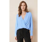 Enorsia Long Sleeves Wrap Blouse In Blue Blue