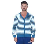 Enorsia Mans Striped V-Neck Button Front Cardigan with Ribbed Trim - Regular Fit, Stylish and Versatile for Every Occasion (UK, Alpha, M, Regular, Regular, Blue)