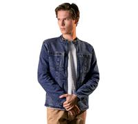 Enorsia Men’s Biker Denim Jacket - Zip-Up Jacket for Men with Snap Collar, Adjustable Cuffs, Chest and Side Pockets - Stylish Regular Fit Denim Jackets for Men UK Smart Casual - Mid Indigo Wash, Large