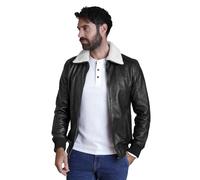 Enorsia Men’s Black Genuine Leather Jacket with Detachable Borg Collar Regular Fit Ribbed Cuffs Metal Zipper Stylish Leather Jacket for Men Ideal for Smart Casual & Everyday Wear (L, Black)