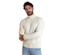 Enorsia Men’s Cream Premium Cotton Cable Knit Roll Neck Jumper Stylish Regular Fit Ribbed Cuffs & Hem Perfect for Winter Layering, Men’s Knitted Jumper for Casual & Office Wear Cream, Size Large