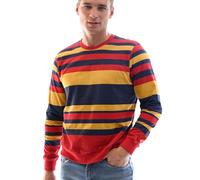 Enorsia Men’s Stripe Crew Neck Sweatshirt - Premium Cotton Terry Pullover Regular Fit Jumper - Soft Breathable Casual Layering Men’s Sweatshirt for Everyday Comfort - Red, Size Medium UK