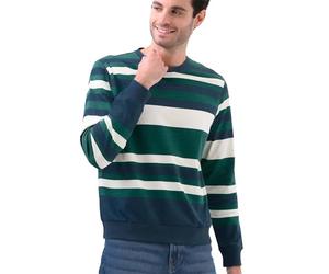 Enorsia Men’s Stripe Crew Neck Sweatshirt - Premium Cotton Terry Pullover Regular Fit Jumper - Soft Breathable Casual Layering Men’s Sweatshirt for Everyday Comfort - Green, Size Large UK