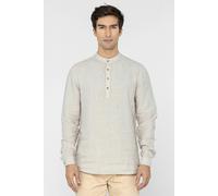 ENORSIA Men's Band Collar Linen Shirt - XXL - Grey - 100% Linen Plain