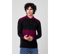 Enorsia Men's Black Red Colour Block Long Sleeves Polo Shirt | Size: Large Enorsia Black L