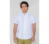 Enorsia Men's Blue Rust Striped Casual Oxford Shirt in White | Size: Medium Enorsia White M