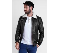 Enorsia Men's Borg Collar Black Real Leather Jacket in Jet Black | Size: Medium Enorsia Jet Black M