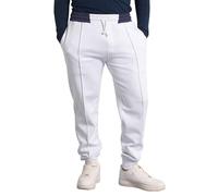 Enorsia Men's Brushed Terry Joggers with Cut-and-Sew Waistband, Elasticated Drawstring, Pin-Tuck Front, Side & Back Pockets, Comfortable Athleisure Pants (XXL, White)