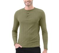 Enorsia Men's Button Detail Half Placket Long Sleeve T-Shirt Slim Fit Crew Neck Tee with Long Sleeves - Casual & Smart Everyday Top (L, Green)