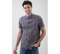 ENORSIA Men's Button Down Short Sleeve Shirt - S - Navy - 100% Cotton