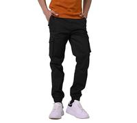 Enorsia Mens Cargo Jogger with Button Fastening, Zip Fly, Belt Loops, Buttoned Flap Pockets On The Back, Elasticated Ankles and Soft Touch Cotton Rich Fabric (Black, 40)