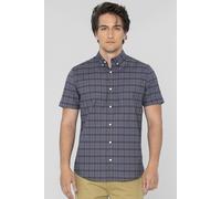 ENORSIA Men's Check Short Sleeve Oxford Shirt - XXL - Grey - 98% Cotton 2% Spandex