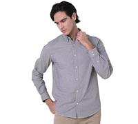 Enorsia Mens Classic Regular Fit Check Shirt with Button-Down Collar, Long Sleeves, Embroidery Signature Logo and Soft Stretch Oxford Fabric (XXL, Silver)
