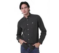 Enorsia Mens Classic Regular Fit Check Shirt with Button-Down Collar, Long Sleeves, Embroidery Signature Logo and Soft Stretch Oxford Fabric (M, Black)