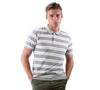 Enorsia Mens Classical Stripe Pique Polo Shirt with Short Sleeves, Button-Up Placket, Classical Design Collar and Cuffs (Grey,M)