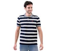 Enorsia Mens Classical Stripe Pique Polo Shirt with Short Sleeves, Button-Up Placket, Classical Design Collar and Cuffs (Black, S)