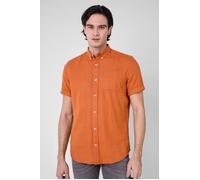 Enorsia Men's Cotton Linen Roll-Up Sleeve Shirt in Orange | Size: Small Enorsia Orange S