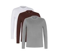 Enorsia Mens Cotton Long Sleeve T-Shirt 3 Pack-Classic Crew Neck Tees with Soft, Breathable Fabric for Everyday Casual Wear - Regular Fit (UK, Alpha, M, Regular, Regular, White/Chocolate/Grey)