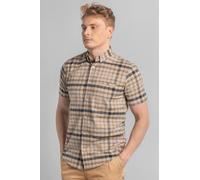 Enorsia Men's Cream/Black Check Button-Down Short Sleeve Oxford Shirt in Cream | Size: Large Enorsia Cream L