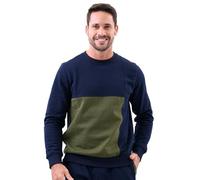 Enorsia Men's Crew Neck Colour Block Regular Fit Sweatshirt with Long Sleeves, Cuffs, and Hem Made with Soft Rib (Navy, XL)