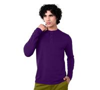 Enorsia Mens Crew Neck Henley T-Shirt - Long Sleeve Slim Fit Top with Button Detail - Stylish & Comfortable Casual Tee for All Occasions (XL, Purple)