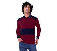 Enorsia Mens Cut & Sew Pique Polo with Long Sleeve, Colour Block Stripe, Classic Collar, Soft Touch Cotton, Unique Contrast Design (Red,L)
