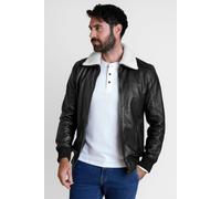 ENORSIA Mens Detachable Borg Collar Genuine Leather Jacket - S - Black - 100% Genuine Leather; Lining: 100% Polyester