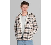 Enorsia Men's Ecru Check Hooded Borg Lined Shacket in Cream | Size: Large Enorsia Cream L