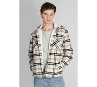 ENORSIA Men's Ecru Check Hooded Borg Lined Shacket - XXL - Cream - Body: 100% Cotton; Body & Sleeve Lining: 100% Polyester