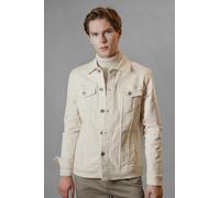 ENORSIA Men's Ecru White Classic Denim Jacket - XXL - Ecru - 98.5% Cotton, 1.5% Spandex