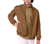 Enorsia Men's Harrington Jacket With High Neck Long Sleeves and Side Pocket Design Zip Up Closure Mens Jacket (M, Brown)